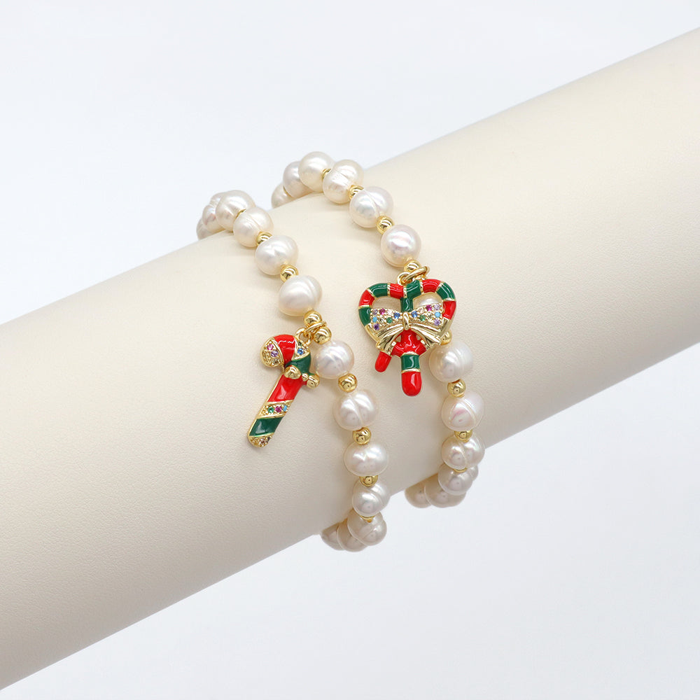 Handmade Customizable Fresh Water Pearl Bracelet With Enamel Charm