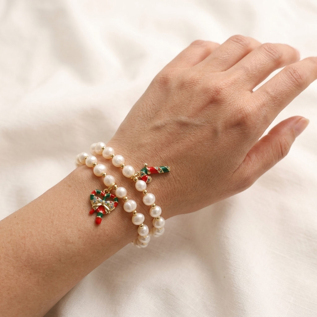Handmade Customizable Fresh Water Pearl Bracelet With Enamel Charm