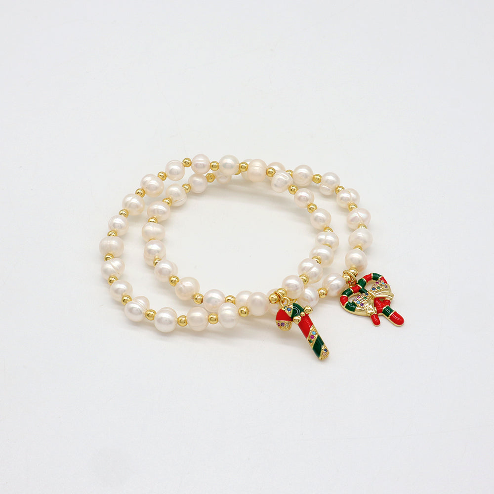 Handmade Customizable Fresh Water Pearl Bracelet With Enamel Charm