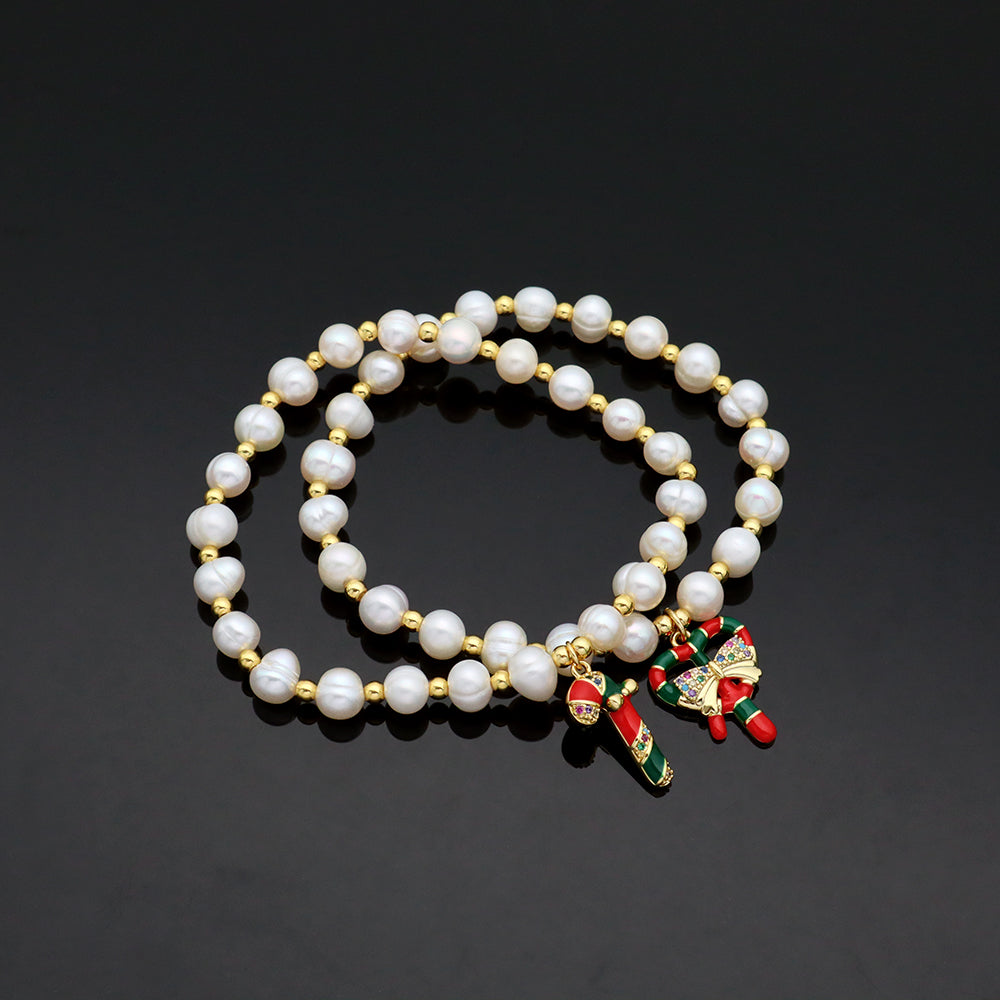 Handmade Customizable Fresh Water Pearl Bracelet With Enamel Charm