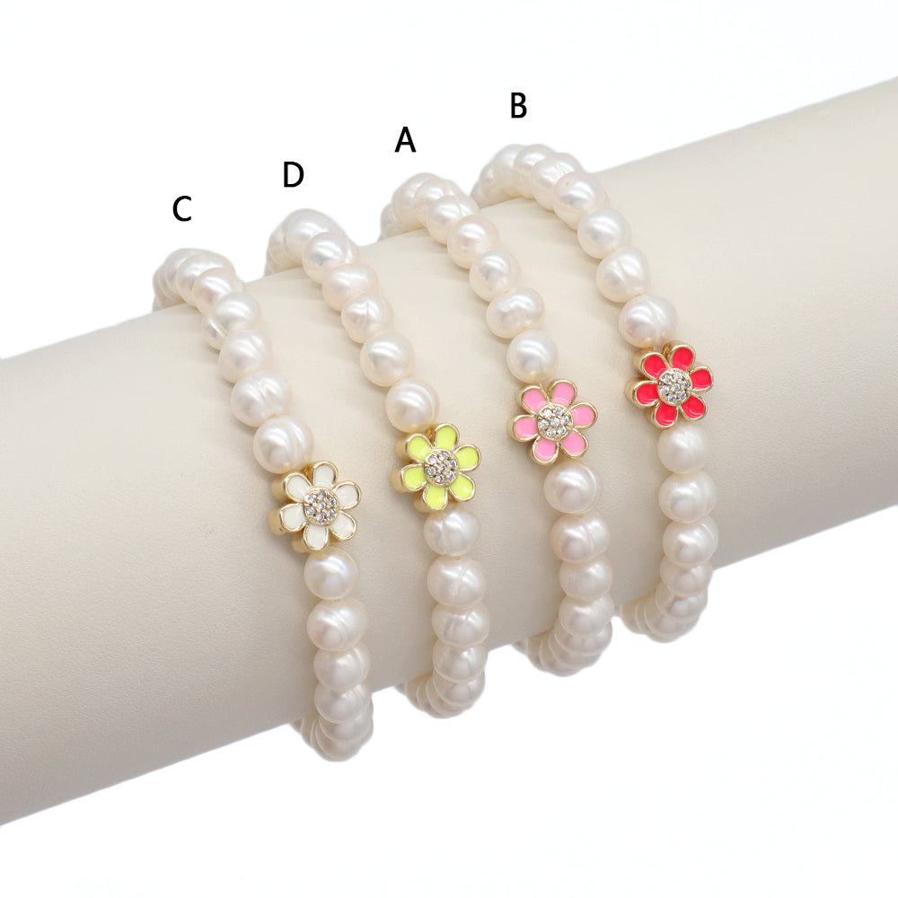 Handmade Customizable Fresh Water Pearl Bracelet With Enamel Charm