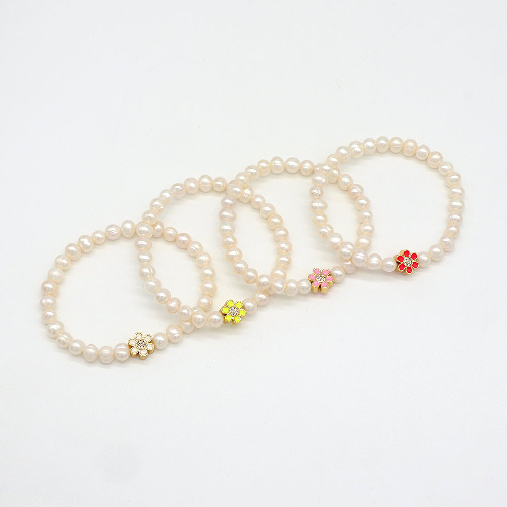 Handmade Customizable Fresh Water Pearl Bracelet With Enamel Charm