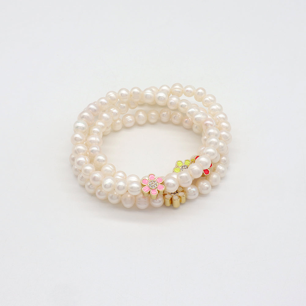 Handmade Customizable Fresh Water Pearl Bracelet With Enamel Charm
