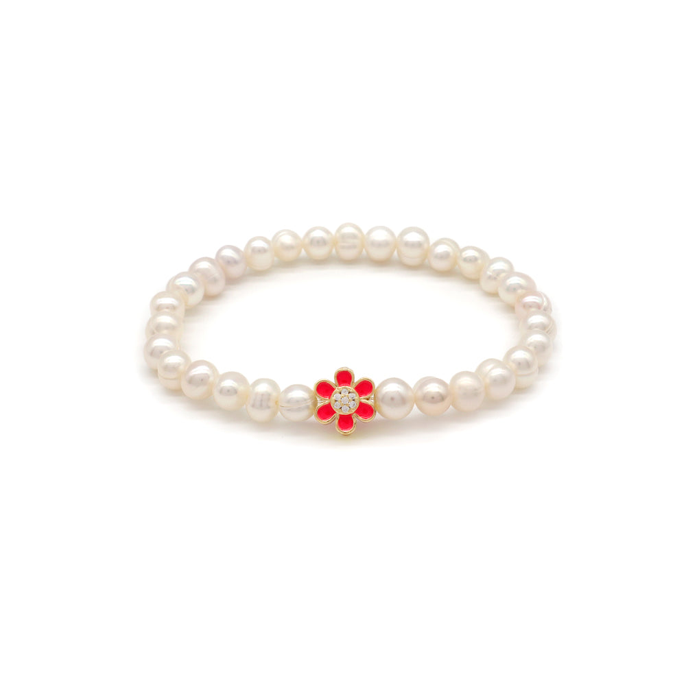 Handmade Customizable Fresh Water Pearl Bracelet With Enamel Charm