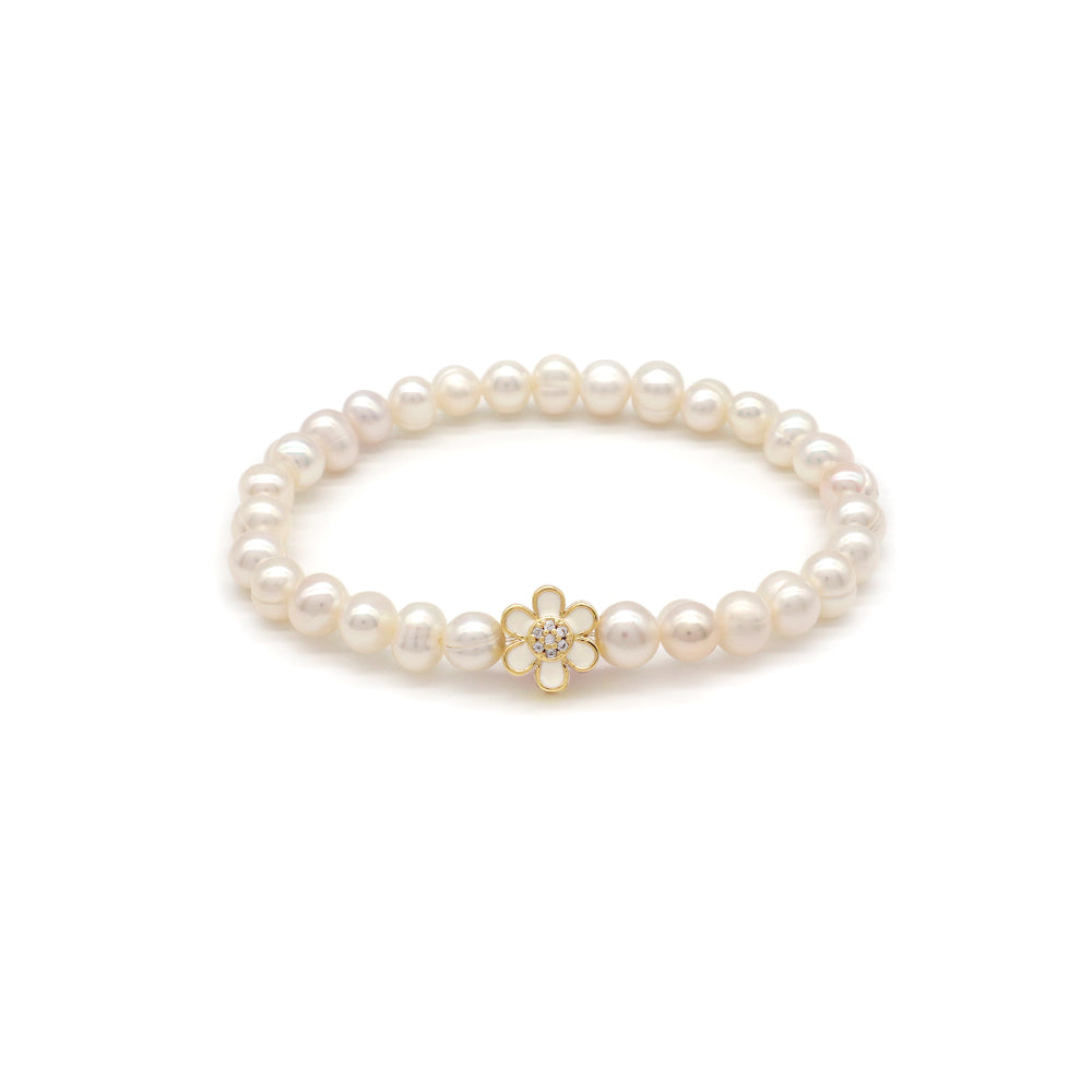 Handmade Customizable Fresh Water Pearl Bracelet With Enamel Charm