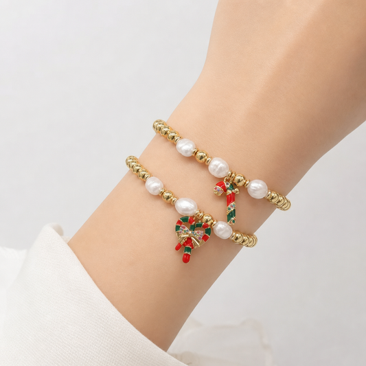 Handmade Customizable Brass Beads Fresh Water Pearl Bracelet With Enamel Charm