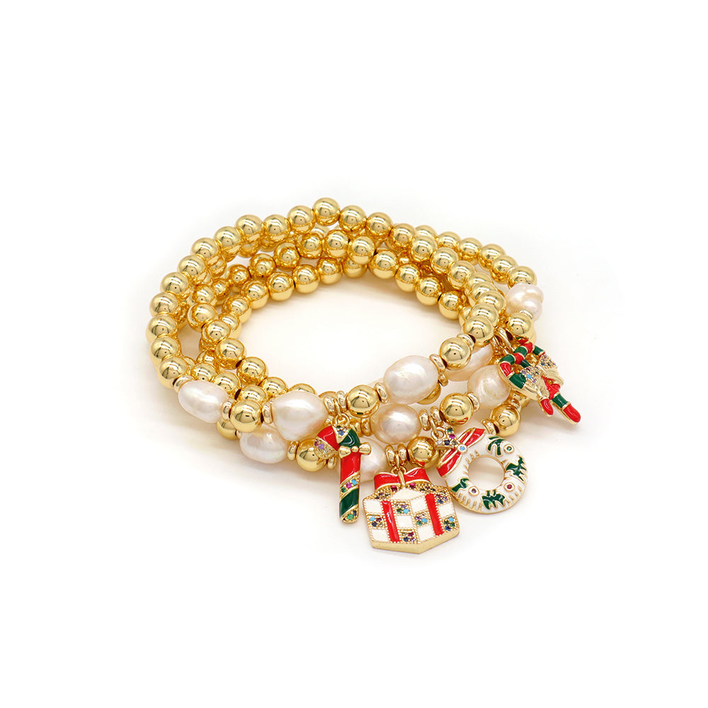 Handmade Customizable Brass Beads Fresh Water Pearl Bracelet With Enamel Charm
