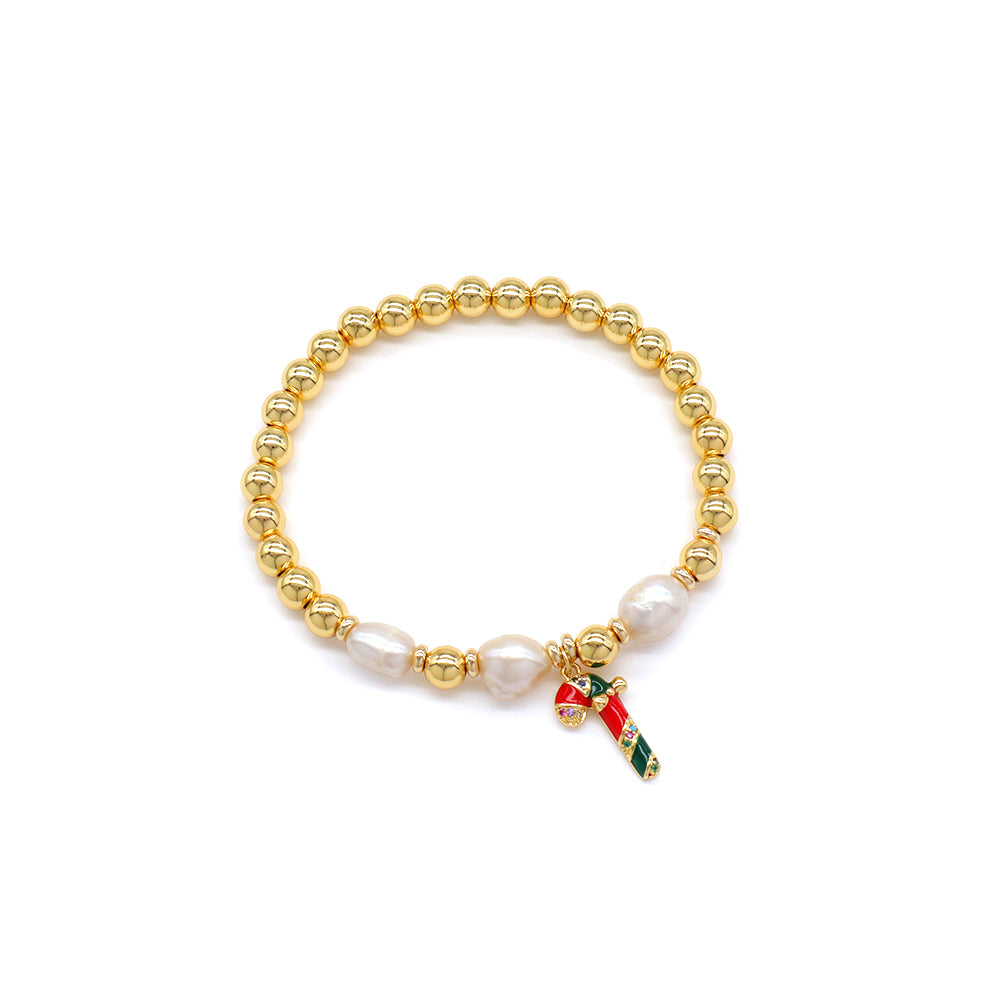 Handmade Customizable Brass Beads Fresh Water Pearl Bracelet With Enamel Charm