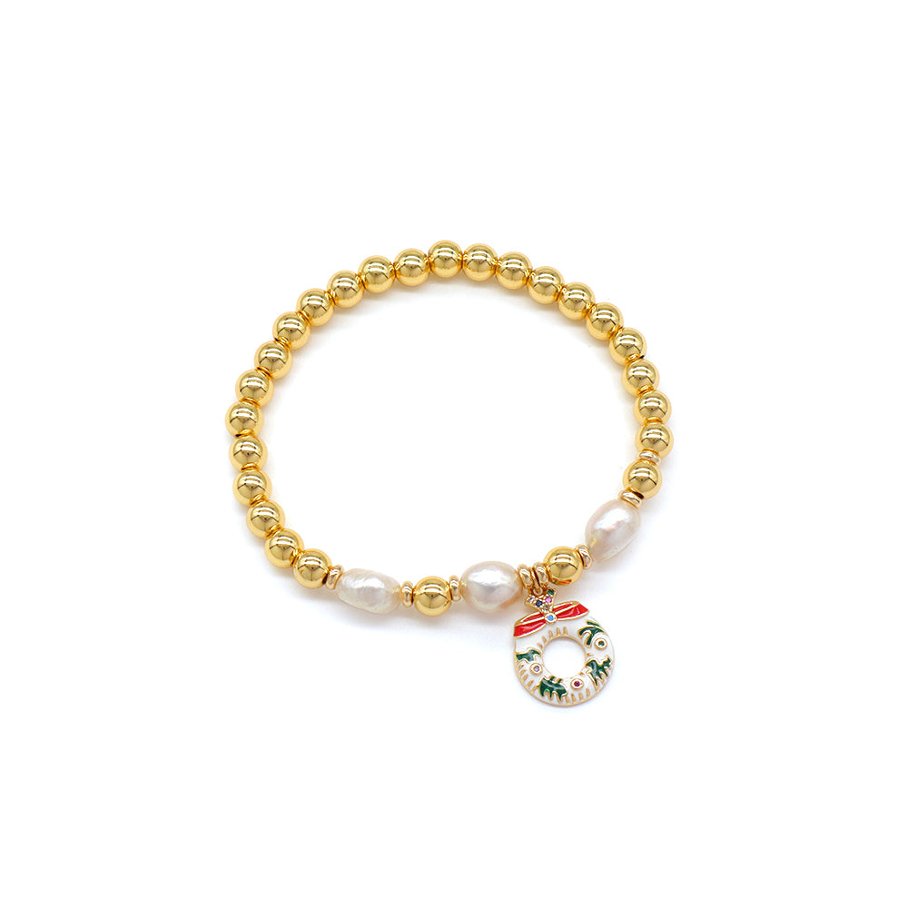 Handmade Customizable Brass Beads Fresh Water Pearl Bracelet With Enamel Charm