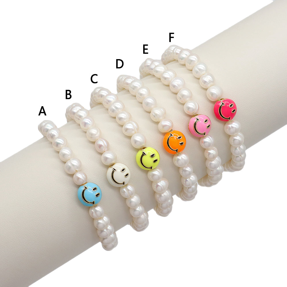 Handmade Customizable Fresh Water Pearl Bracelet With Enamel Charm