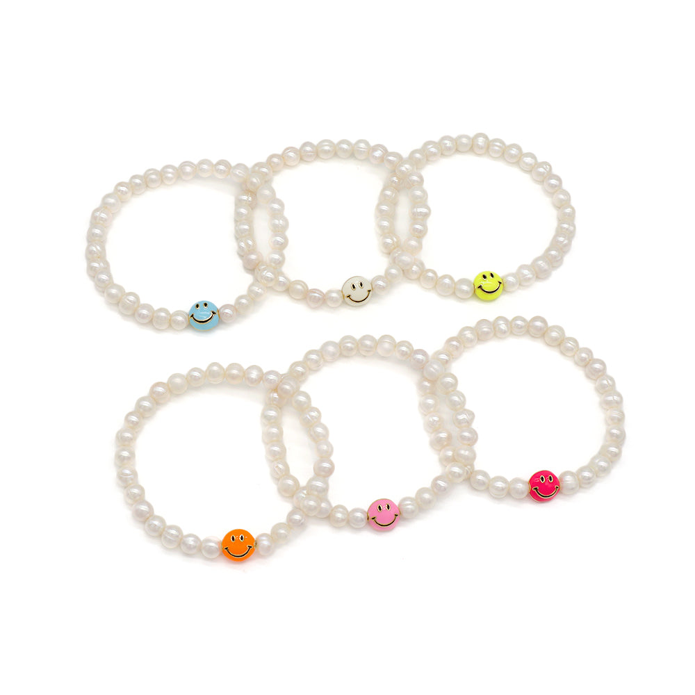 Handmade Customizable Fresh Water Pearl Bracelet With Enamel Charm