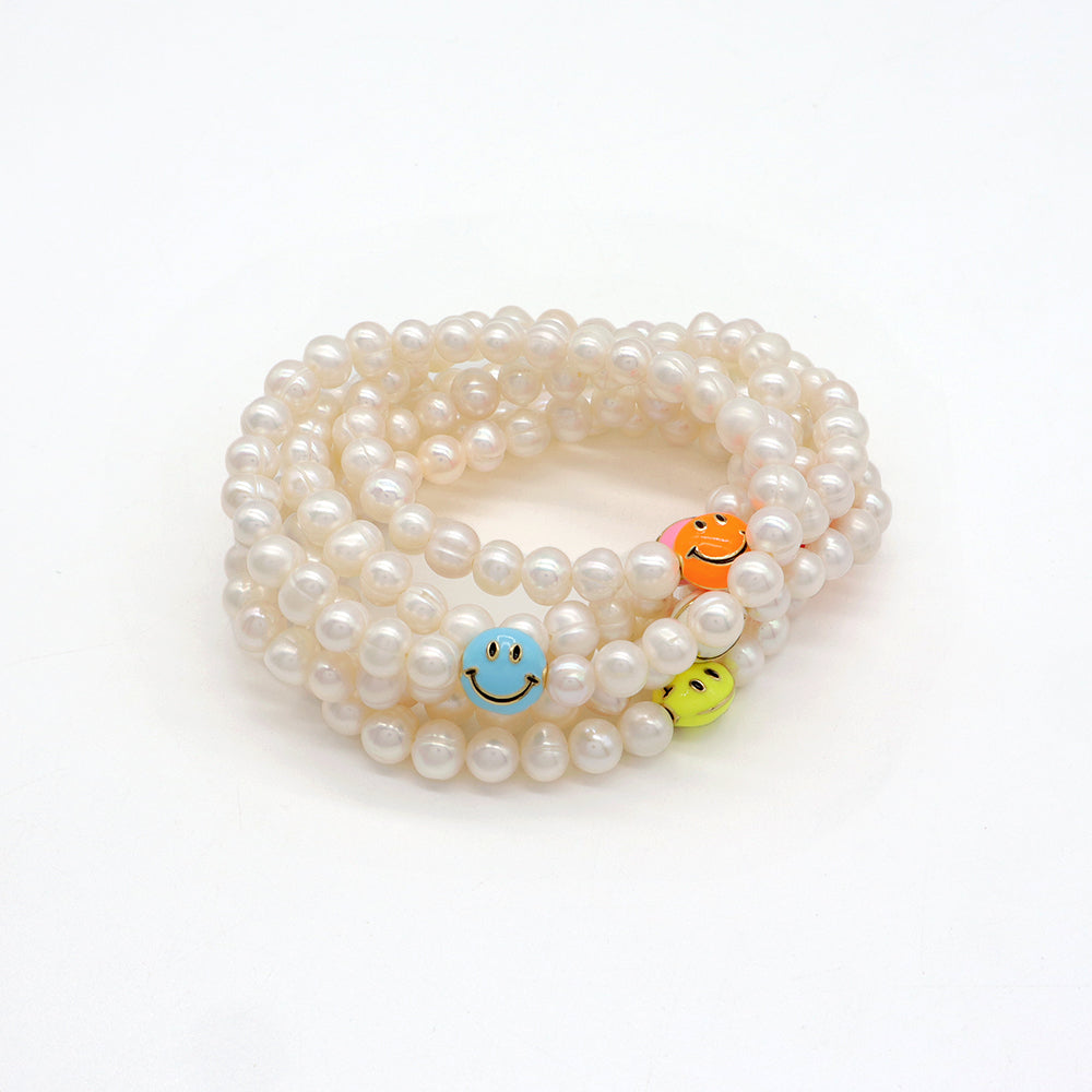 Handmade Customizable Fresh Water Pearl Bracelet With Enamel Charm
