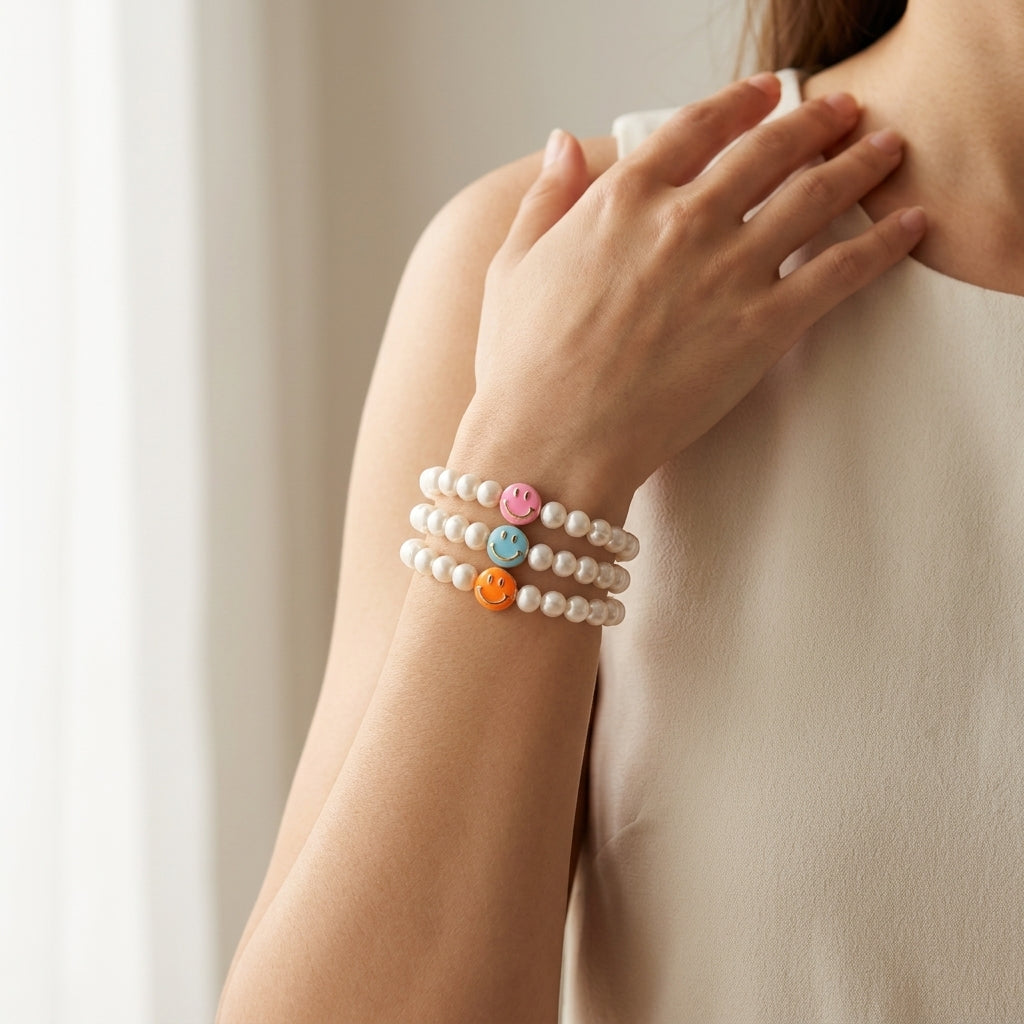 Handmade Customizable Fresh Water Pearl Bracelet With Enamel Charm