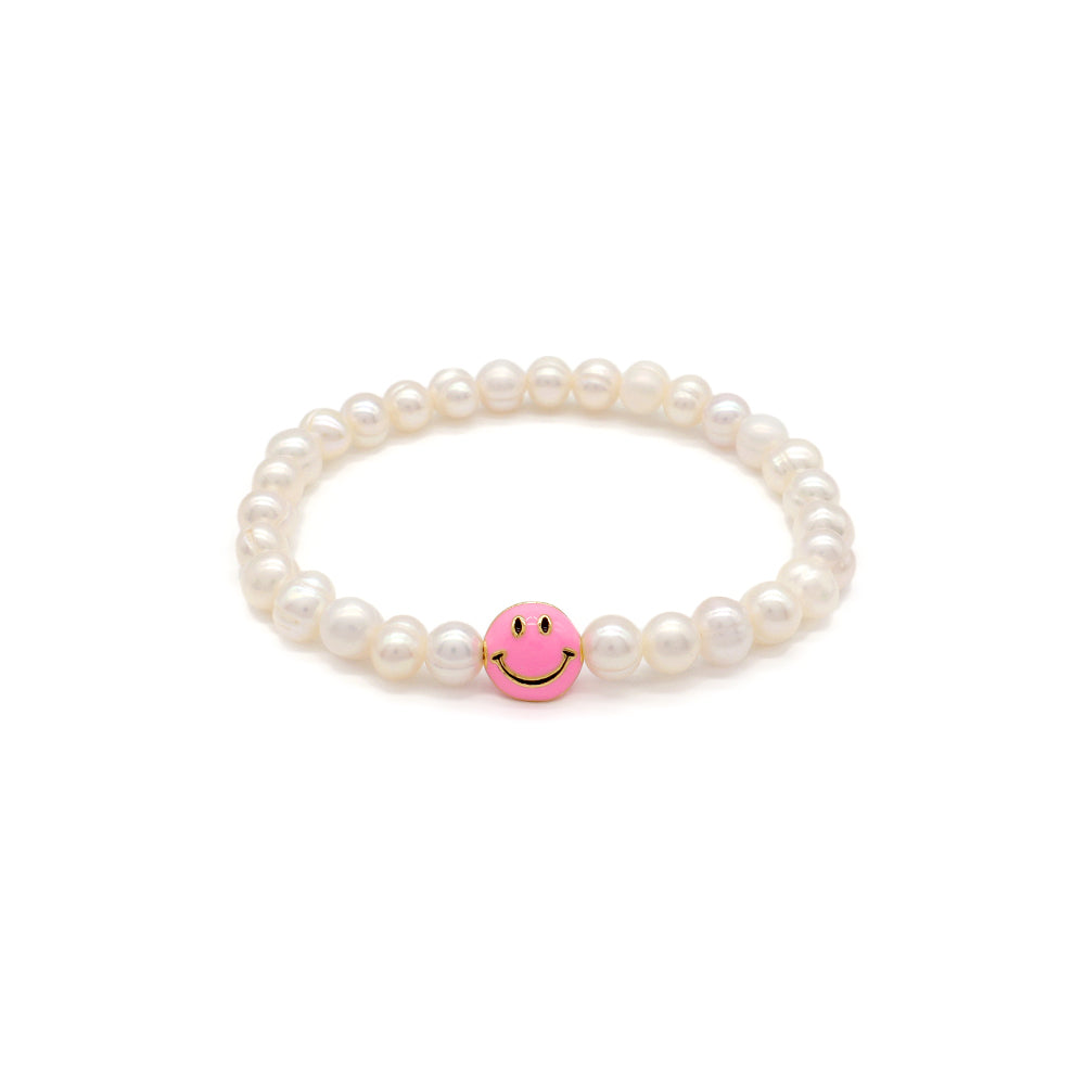 Handmade Customizable Fresh Water Pearl Bracelet With Enamel Charm