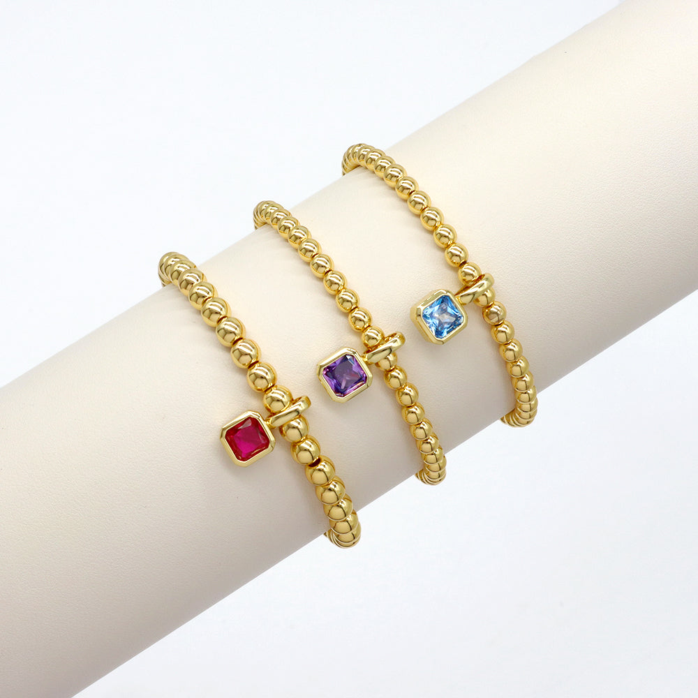 Handmade Customizable Brass Beads Bracelet With Glass Crystal Charm