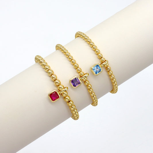 Handmade Customizable Brass Beads Bracelet With Glass Crystal Charm