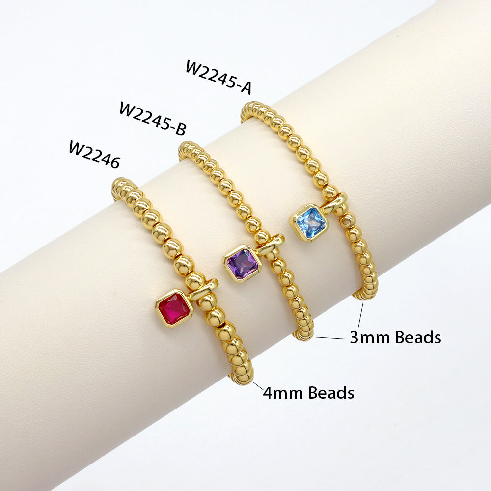 Handmade Customizable Brass Beads Bracelet With Glass Crystal Charm