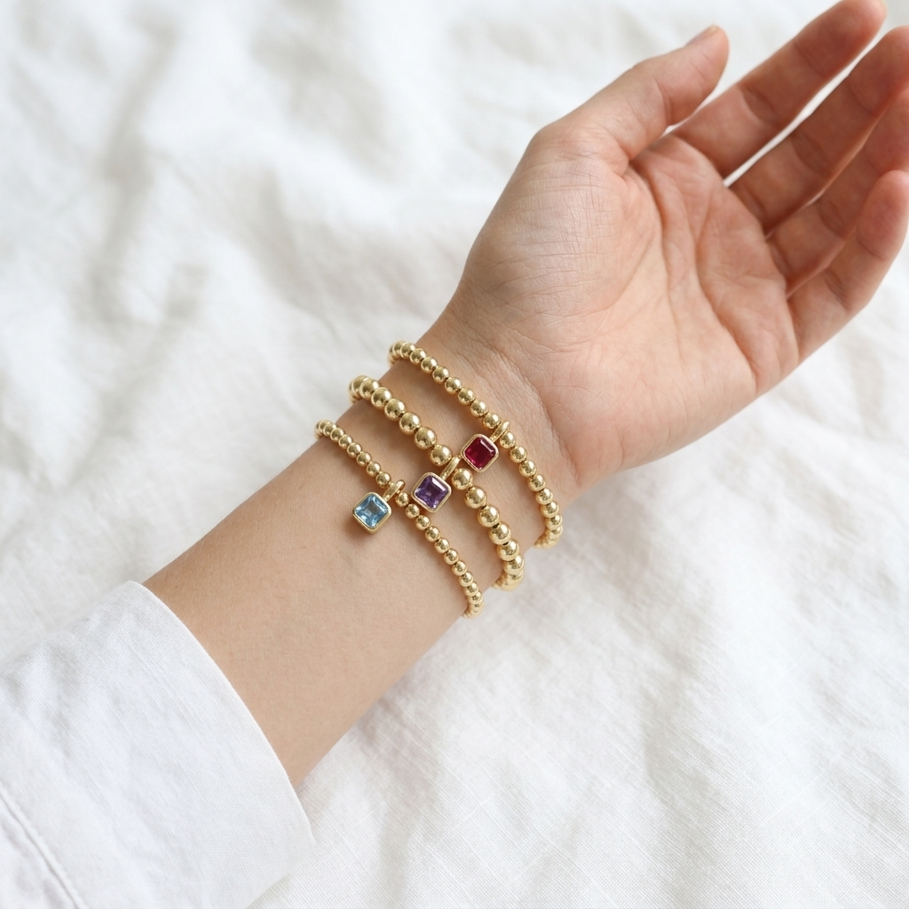 Handmade Customizable Brass Beads Bracelet With Glass Crystal Charm