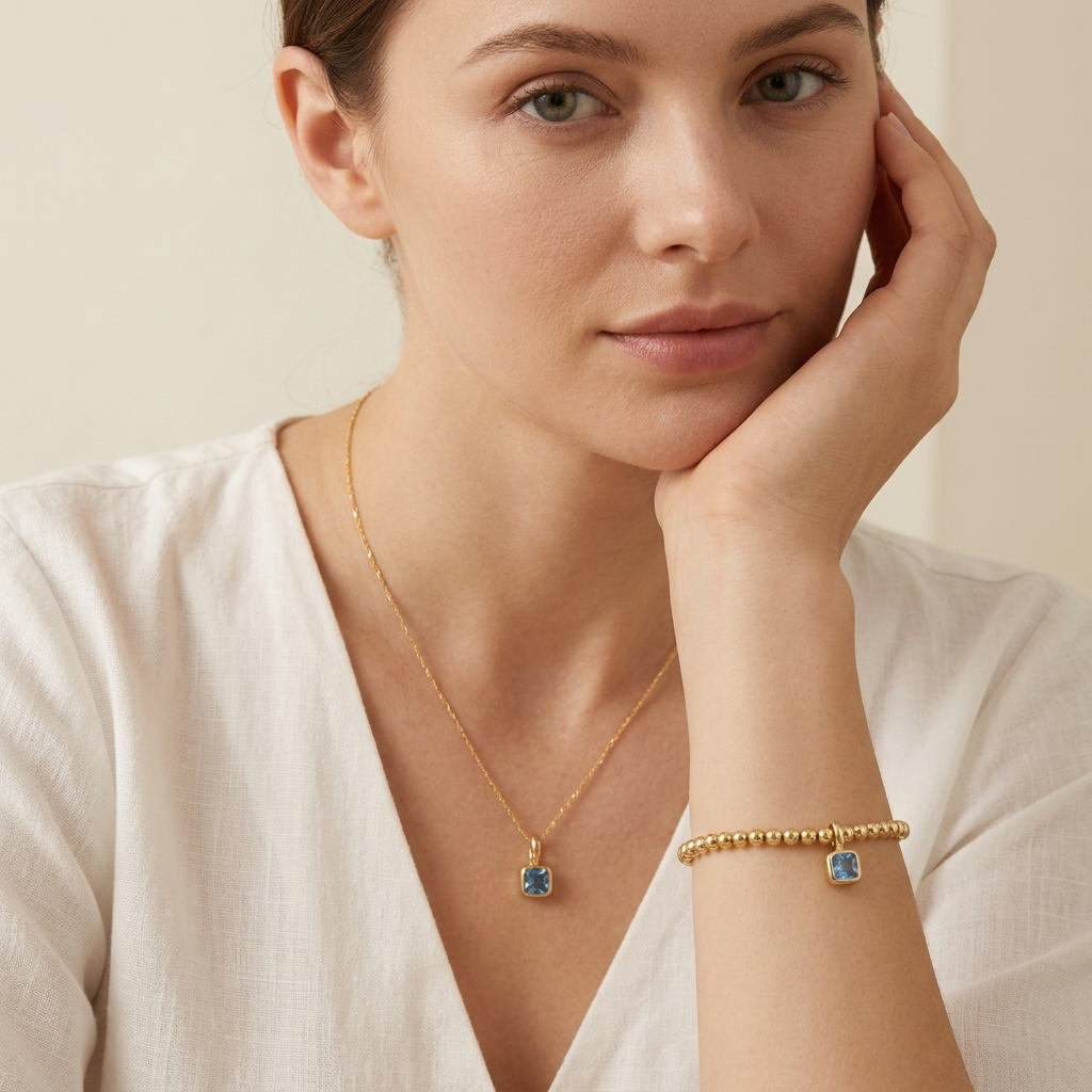 Handmade Customizable Brass Beads Bracelet With Glass Crystal Charm