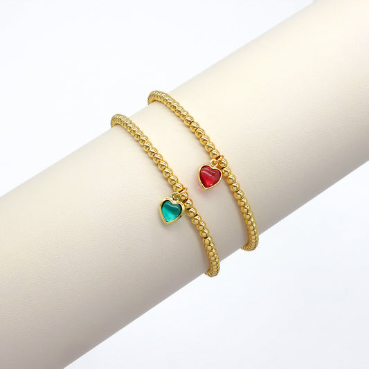 Handmade Customizable Brass Beads Bracelet With Glass Crystal Charm