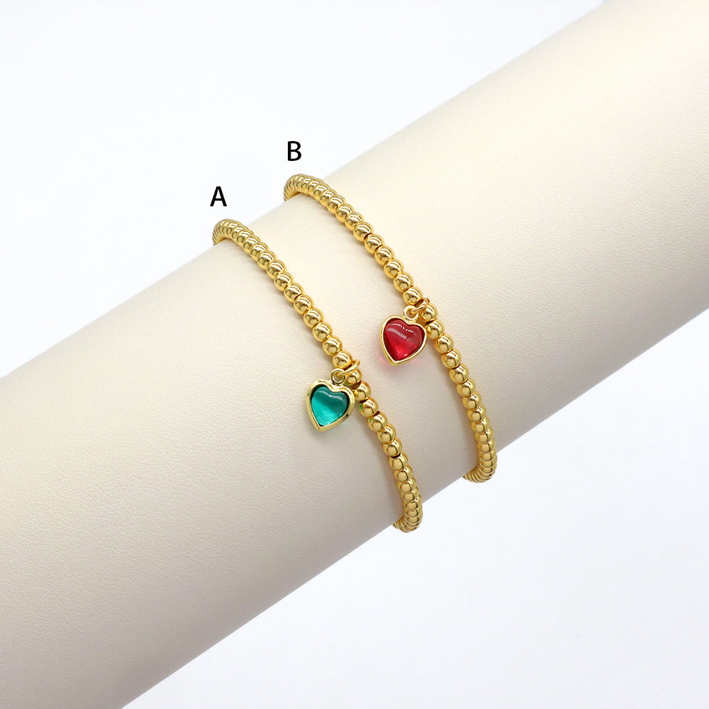 Handmade Customizable Brass Beads Bracelet With Glass Crystal Charm