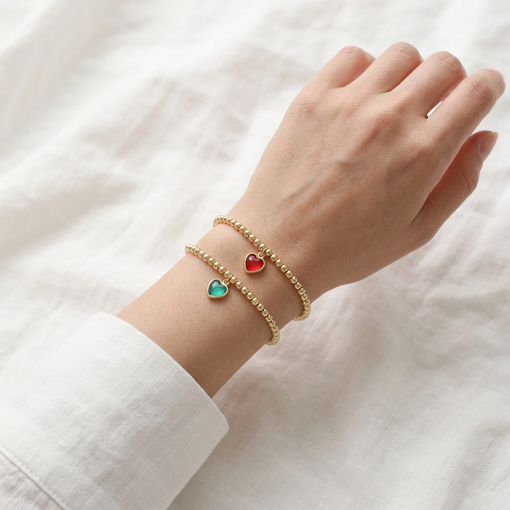 Handmade Customizable Brass Beads Bracelet With Glass Crystal Charm
