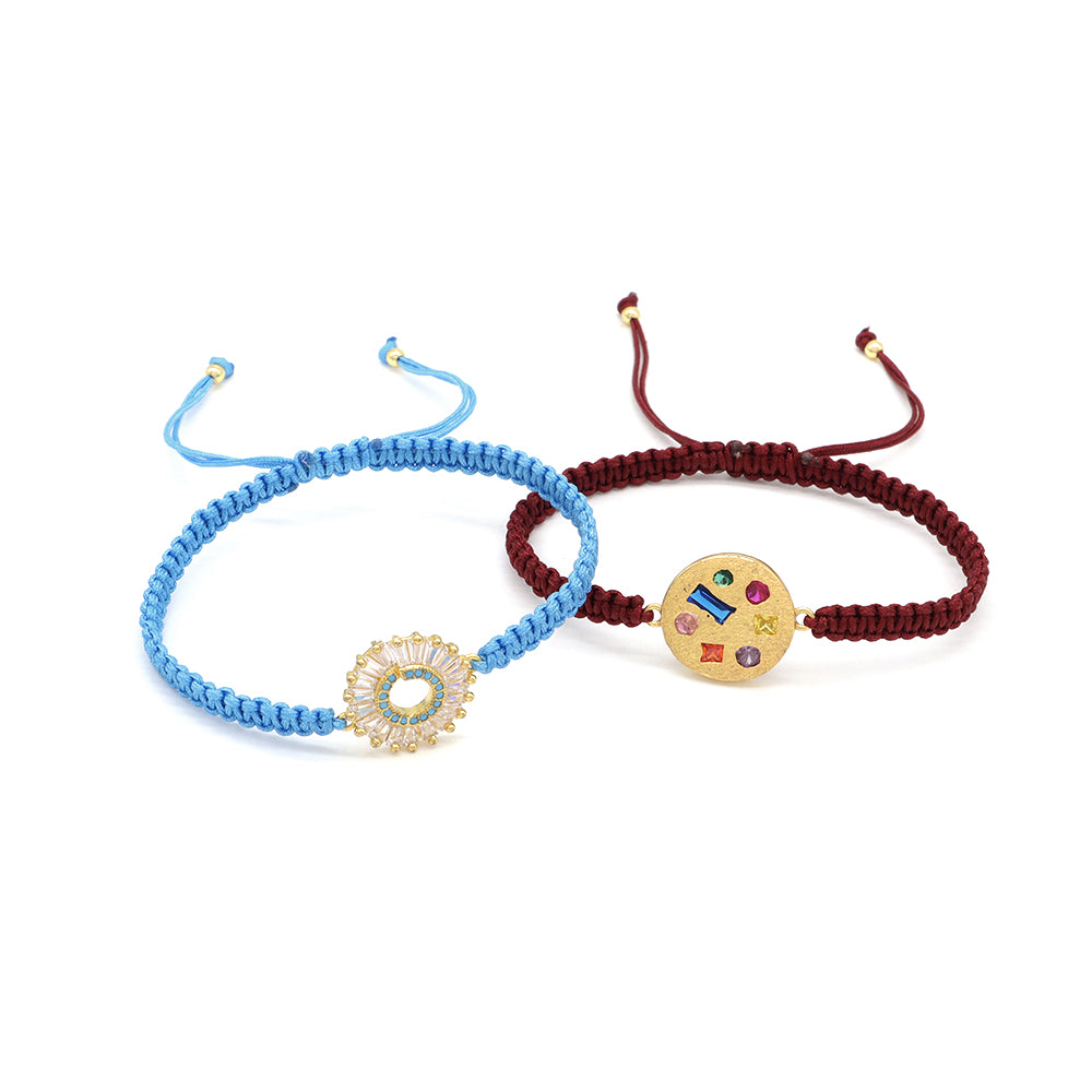 Handmade Customizable Brass Charm Bracelet With Cotton Wire