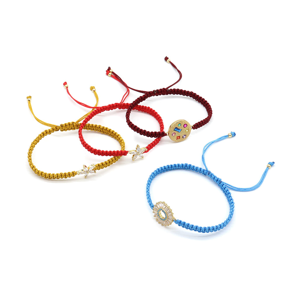 Handmade Customizable Brass Charm Bracelet With Cotton Wire