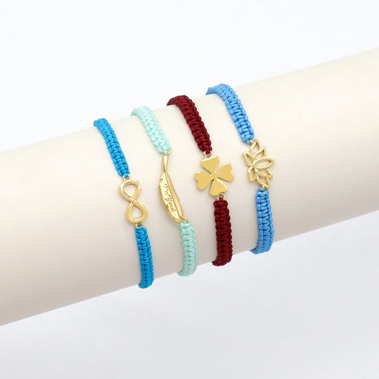 Handmade Customizable Brass Charm Bracelet With Cotton Wire