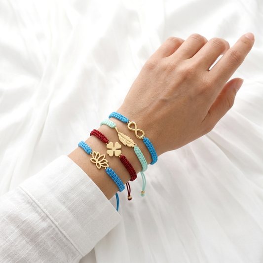 Handmade Customizable Brass Charm Bracelet With Cotton Wire