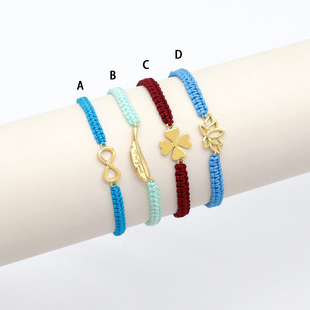 Handmade Customizable Brass Charm Bracelet With Cotton Wire