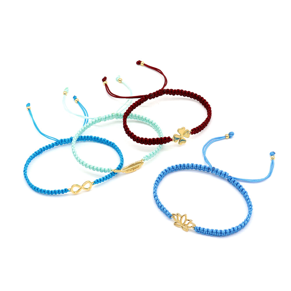 Handmade Customizable Brass Charm Bracelet With Cotton Wire