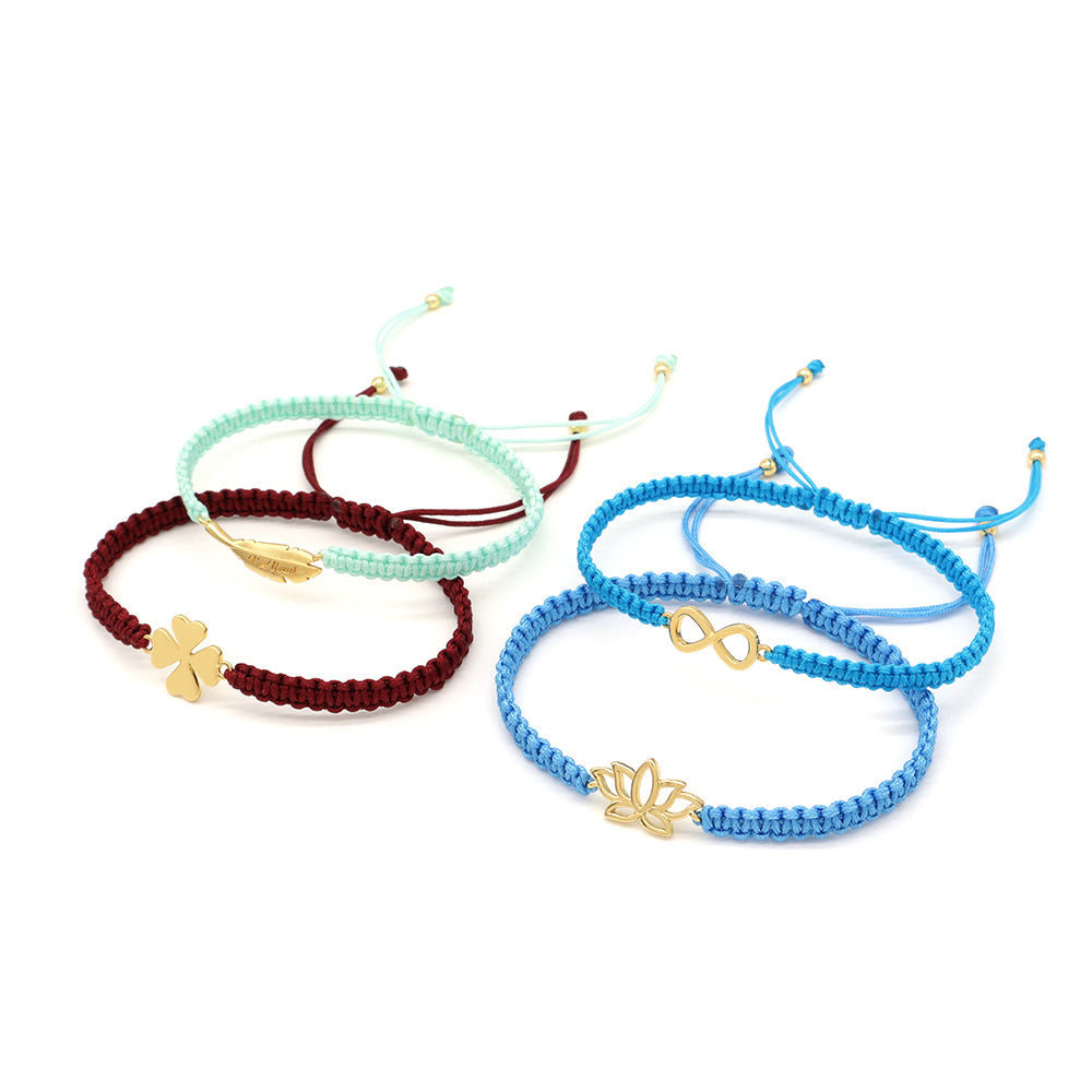 Handmade Customizable Brass Charm Bracelet With Cotton Wire