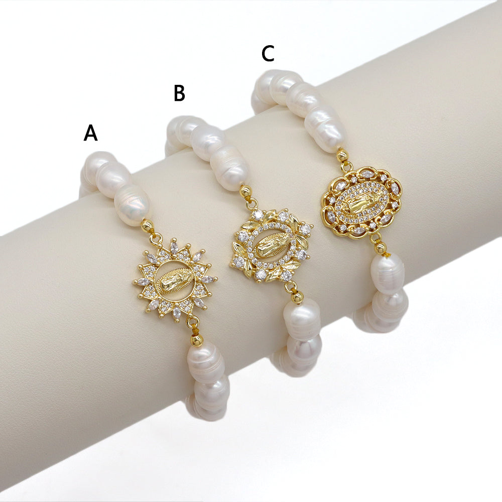 Handmade Customizable Fresh Water Pearl Bracelet With Brass Charm