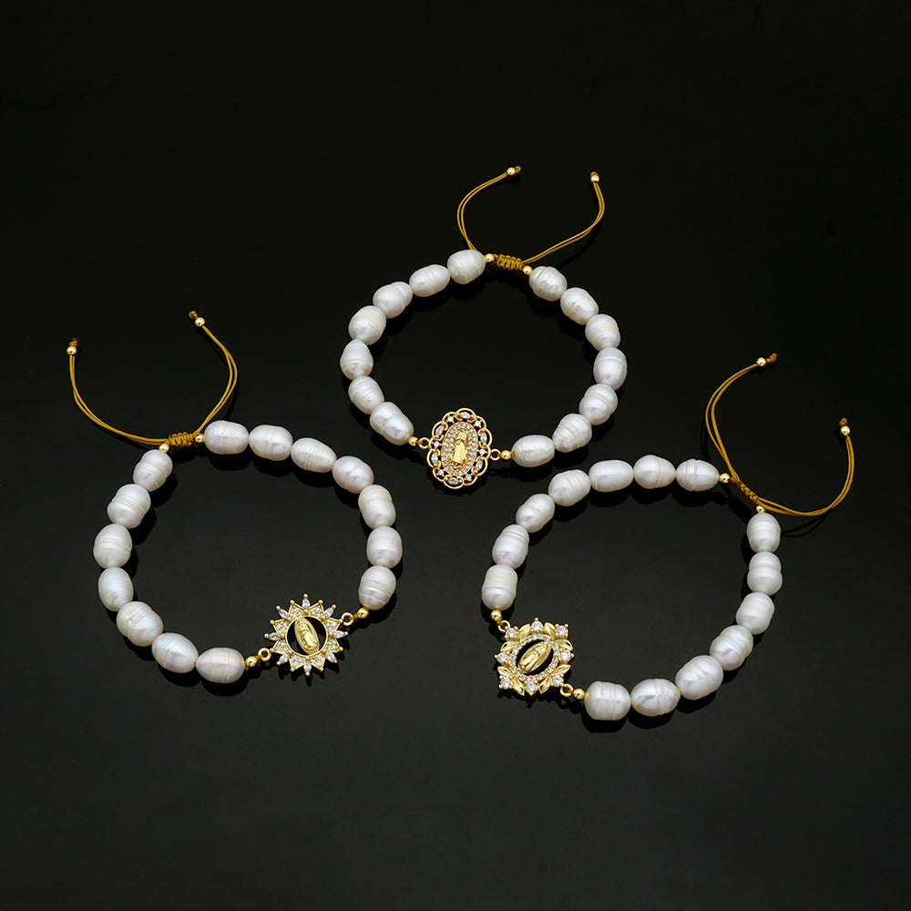 Handmade Customizable Fresh Water Pearl Bracelet With Brass Charm