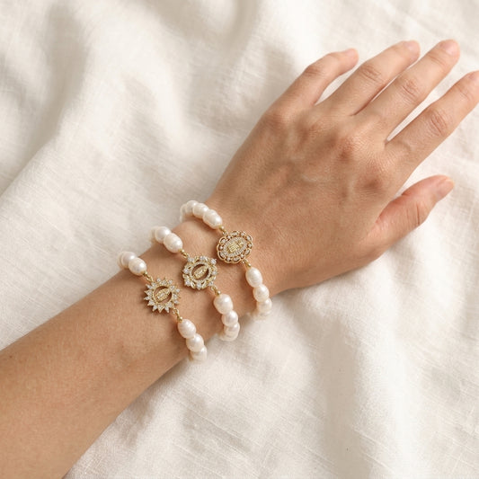 Handmade Customizable Fresh Water Pearl Bracelet With Brass Charm