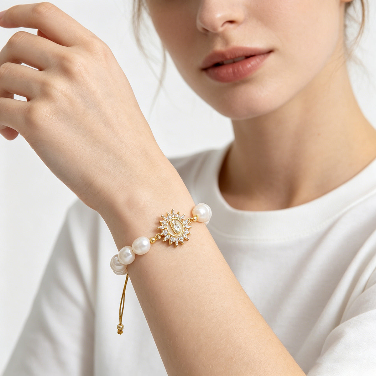 Handmade Customizable Fresh Water Pearl Bracelet With Brass Charm