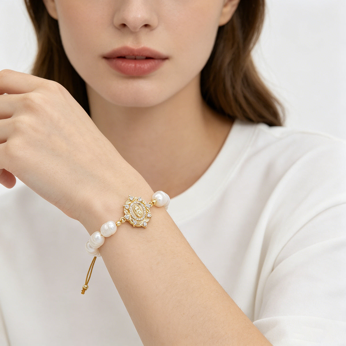 Handmade Customizable Fresh Water Pearl Bracelet With Brass Charm