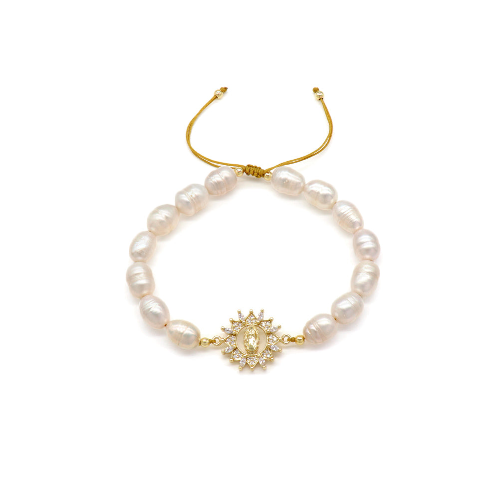 Handmade Customizable Fresh Water Pearl Bracelet With Brass Charm