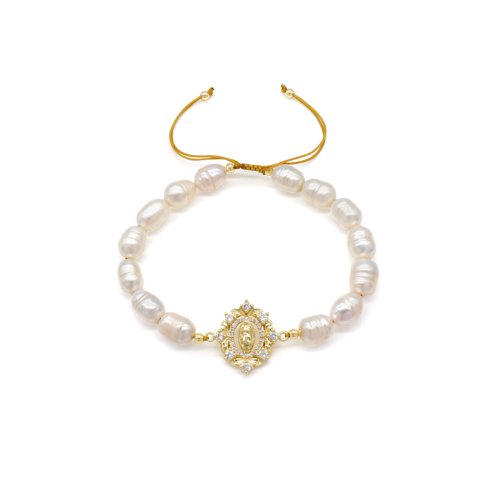 Handmade Customizable Fresh Water Pearl Bracelet With Brass Charm
