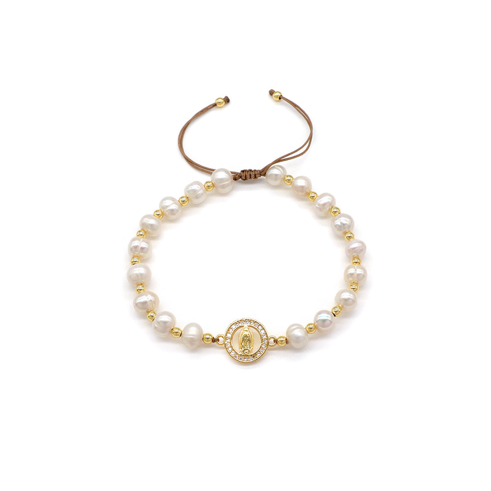 Handmade Customizable Fresh Water Pearl Bracelet With Brass Charm
