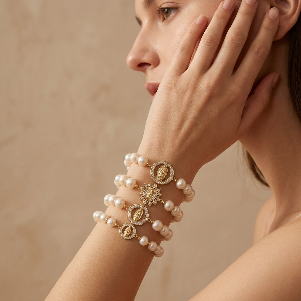 Handmade Customizable Fresh Water Pearl Bracelet With Brass Charm