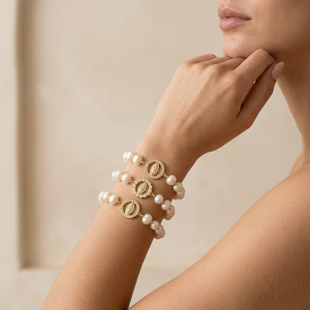 Handmade Customizable Fresh Water Pearl Bracelet With Brass Charm