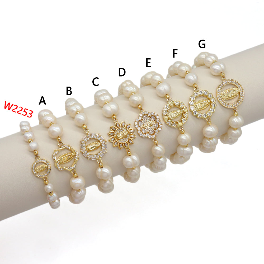 Handmade Customizable Fresh Water Pearl Bracelet With Brass Charm