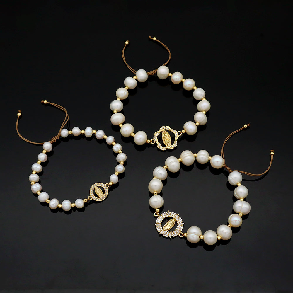 Handmade Customizable Fresh Water Pearl Bracelet With Brass Charm