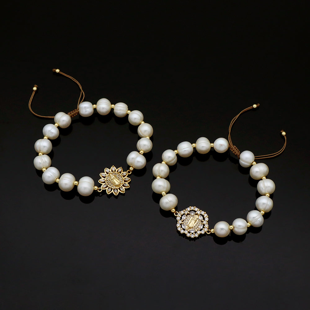 Handmade Customizable Fresh Water Pearl Bracelet With Brass Charm