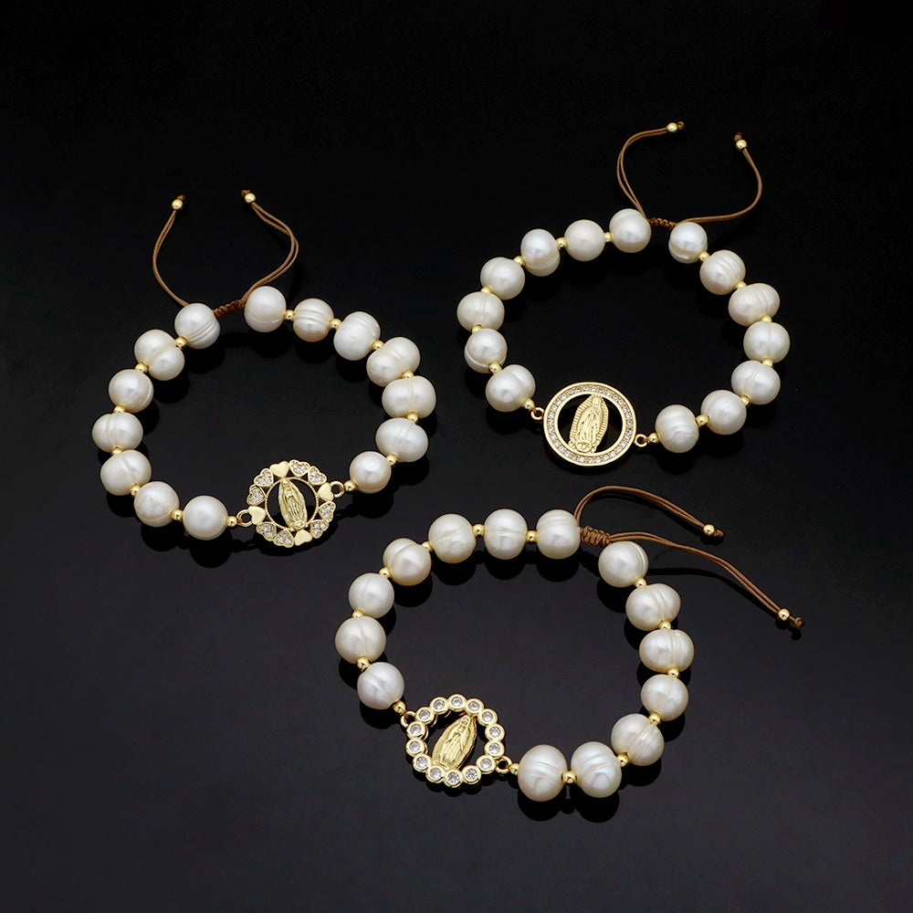 Handmade Customizable Fresh Water Pearl Bracelet With Brass Charm