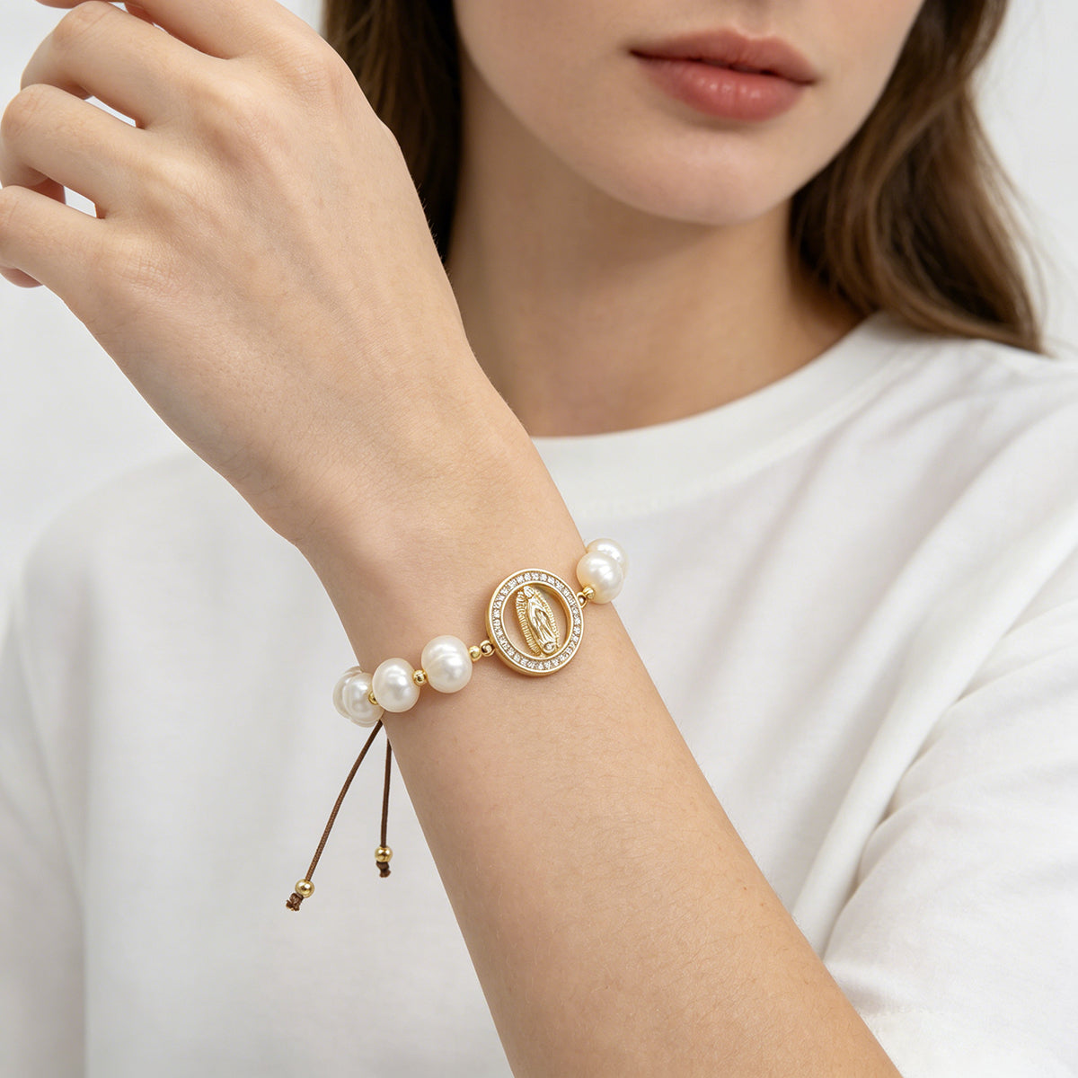 Handmade Customizable Fresh Water Pearl Bracelet With Brass Charm