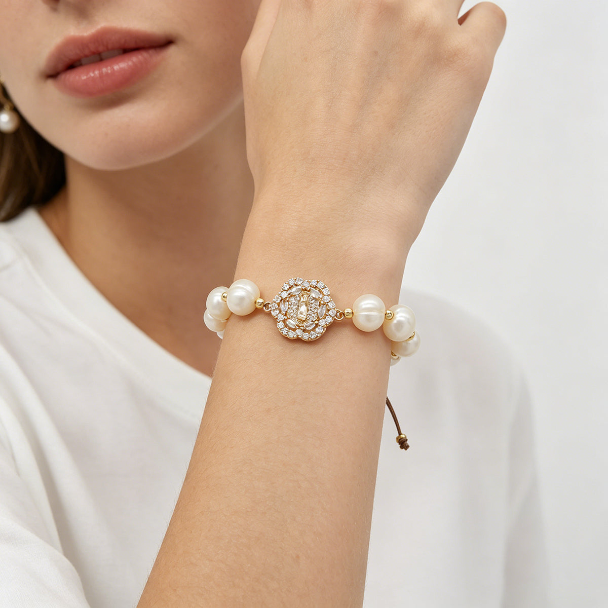 Handmade Customizable Fresh Water Pearl Bracelet With Brass Charm