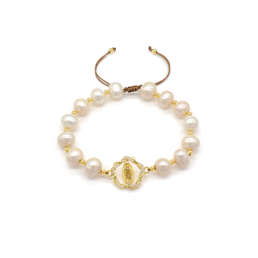 Handmade Customizable Fresh Water Pearl Bracelet With Brass Charm